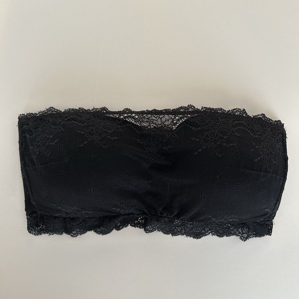 Spanx Undie-tectable Bandeau Bra Strapless Bralette Mesh Lace Black Size M
